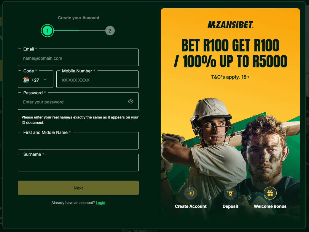 Mzansibet Sign Up Registration